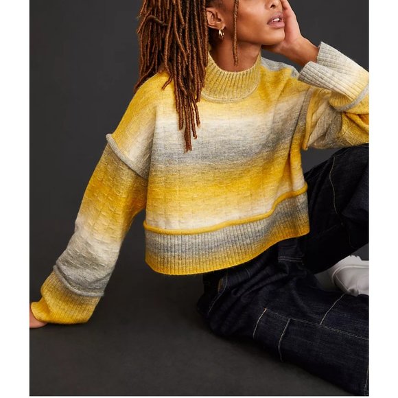 Anthropologie Pilcro Cropped Mock-Neck Sweater - Yellow Gray Ombre - Large - Picture 1 of 10